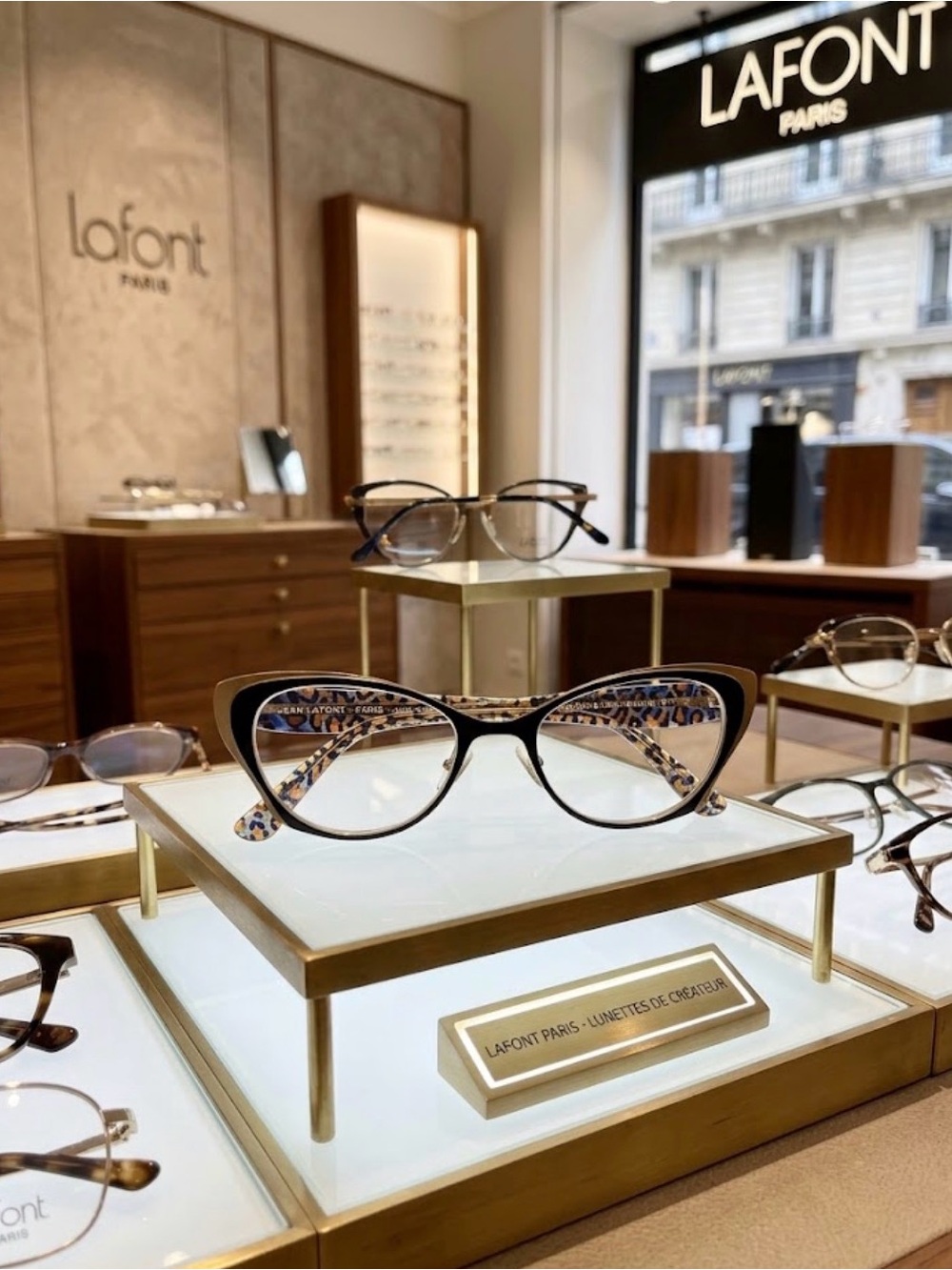 Lafont Paris Black Cat-Eye Glasses with Leopard-Print Interior
